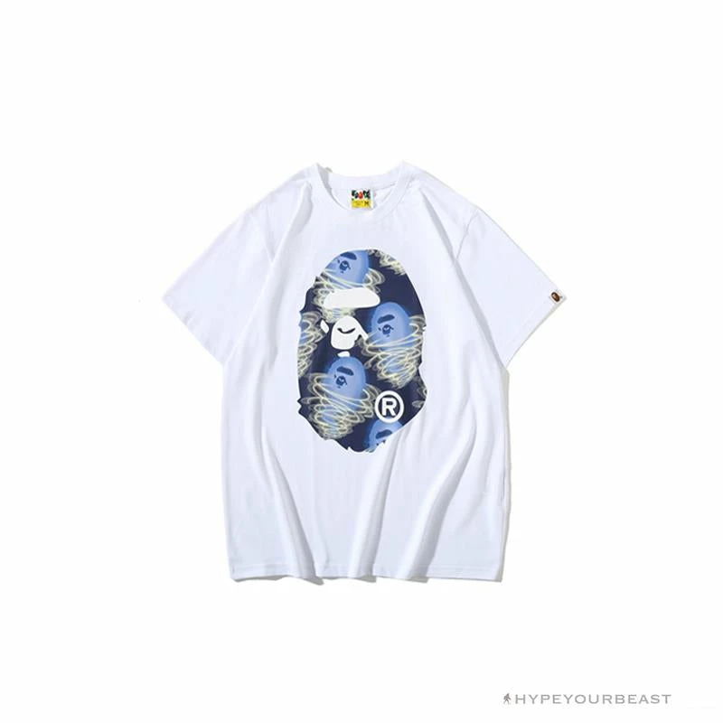 Hypeyourbeast BAPE Blue Ape Head Green Storm Tee Shirt 'WHITE' Clothes