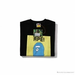 Hypeyourbeast Clothes BAPE Ape Head Blue X Yellow Contrast Letter Tee Shirt