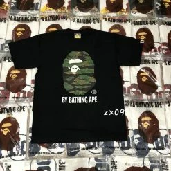 Hypeyourbeast Clothes BAPE Tiger Pattern Camouflage Ape Man Initial Print Tee Shirt'BLACK'
