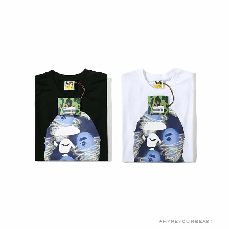 Hypeyourbeast BAPE Blue Ape Head Green Storm Tee Shirt 'WHITE' Clothes