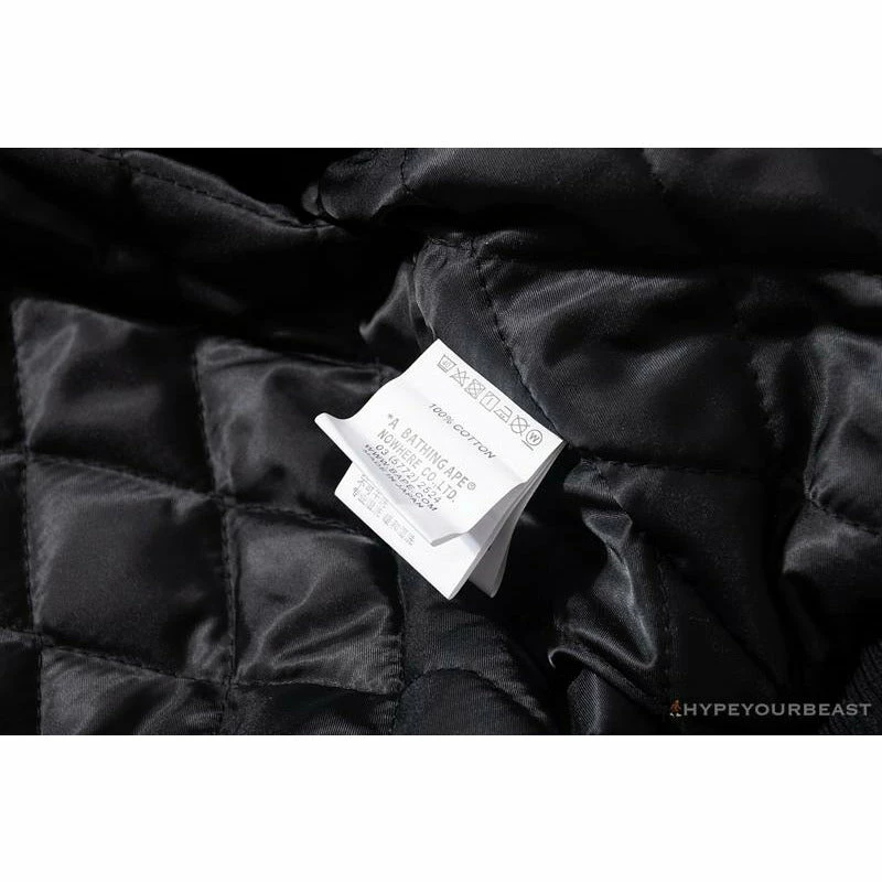 Hypeyourbeast BAPE Embroidered STA Star Stitched Woolen Baseball Jacket 'BLACK'