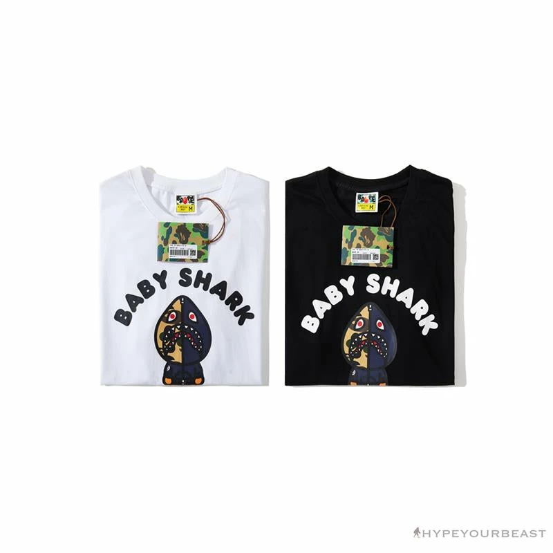 Hypeyourbeast Clothes BAPE Baby Shark Blue Shark Tee Shirt 'BLACK'