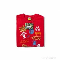 Hypeyourbeast Clothes BAPE Street Graffiti Tee Shirt'RED'