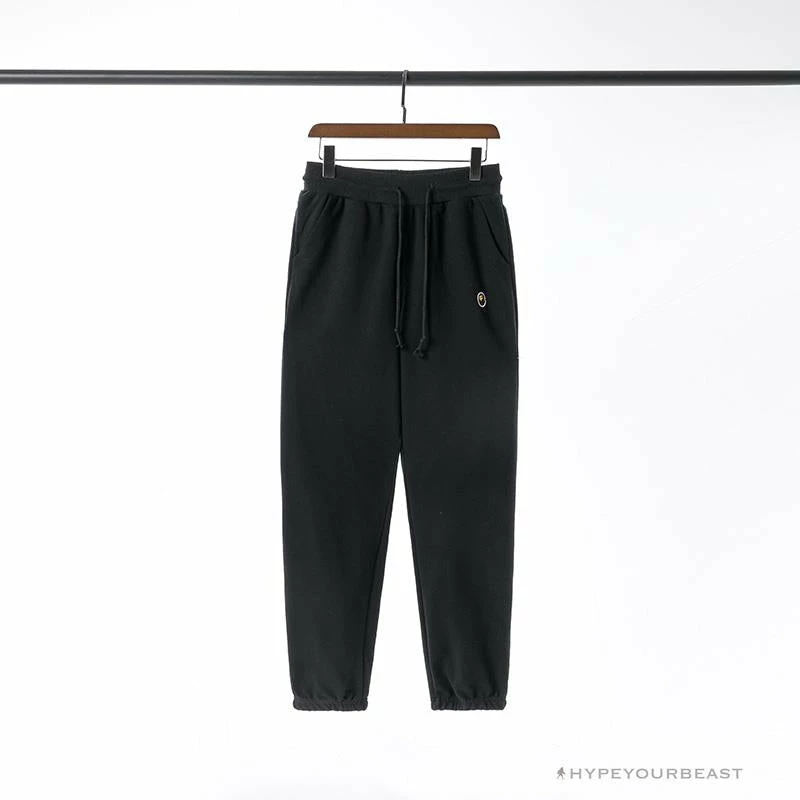 Hypeyourbeast BAPE Classic Ape Head Embroidered Standard Cotton Terry Pants 'BLACK' Clothes