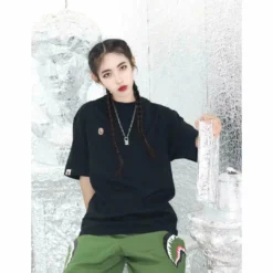 Hypeyourbeast Clothes BAPE Classic Embroidered Logo Ape Head Tee Shirt'BLACK'