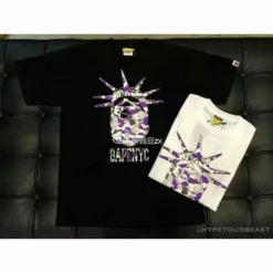 Hypeyourbeast Clothes BAPE NYC New York Limited Purple Camouflage Ape Head Tee Shirt'BLACK'