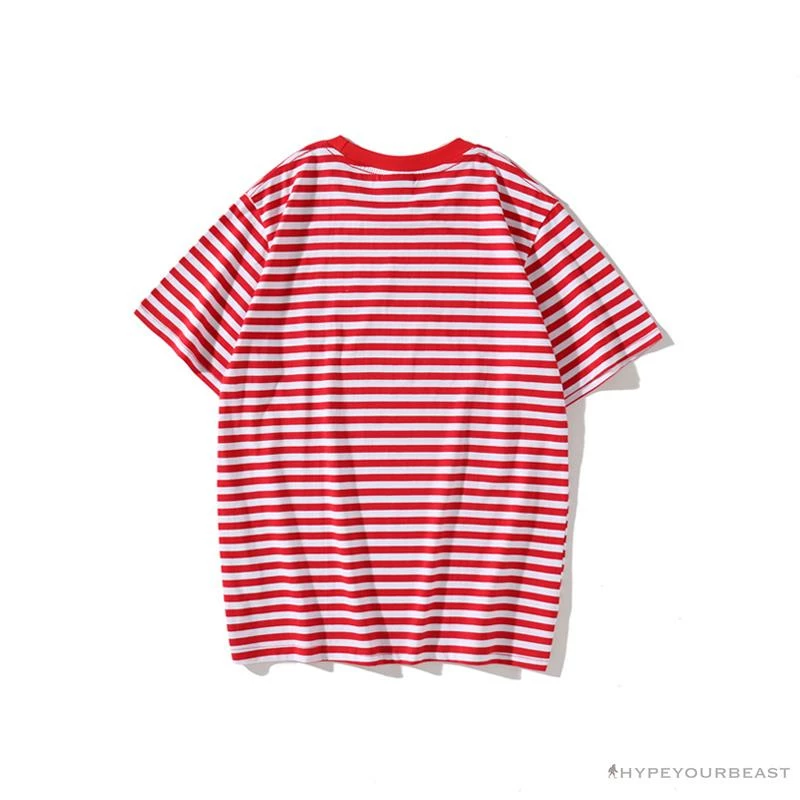 Hypeyourbeast BAPE Baby Milo Rock Bass Player Striped Tee Shirt 'RED' Clothes