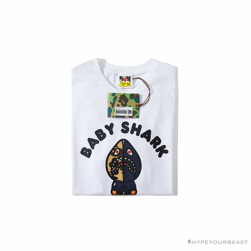 Hypeyourbeast Clothes BAPE Baby Shark Blue Shark Tee Shirt 'WHITE'