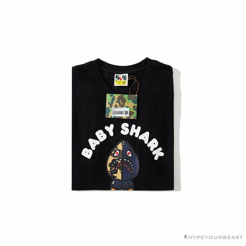 Hypeyourbeast Clothes BAPE Baby Shark Blue Shark Tee Shirt 'BLACK'
