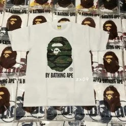 Hypeyourbeast Clothes BAPE Tiger Pattern Camouflage Ape Man Initial Print Tee Shirt'WHITE'