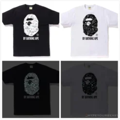 Hypeyourbeast Clothes BAPE Starry Sky Camouflage Luminous Great Ape Man Head Tee Shirt'BLACK'