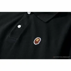 Hypeyourbeast BAPE Solid Color Versatile Embroidered Ape Head Small Badge Polo Shirt'BLACK' Clothes