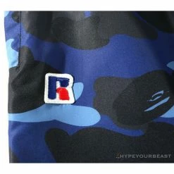 Hypeyourbeast Clothes BAPE X RUSSELL ATHLETIC Drawstring Camouflage Pants'BLUE'