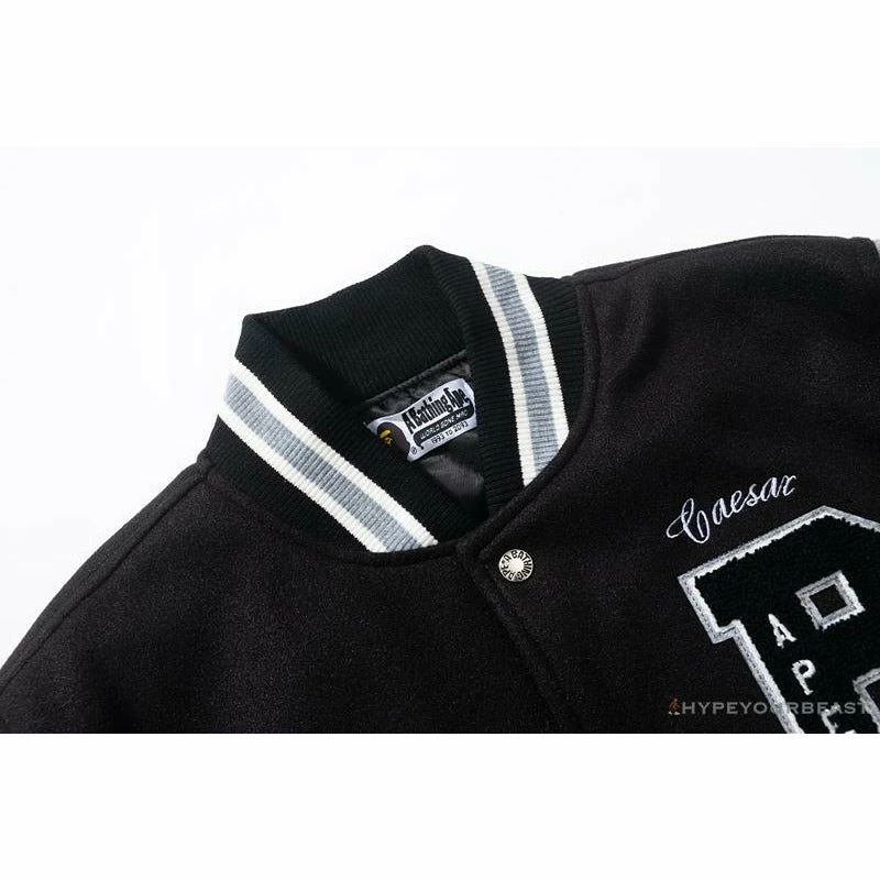 Hypeyourbeast BAPE Embroidered STA Star Stitched Woolen Baseball Jacket 'BLACK'