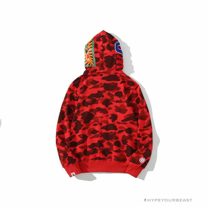 Hypeyourbeast Clothes BAPE Camo Hoodie Shark Head 'RED'