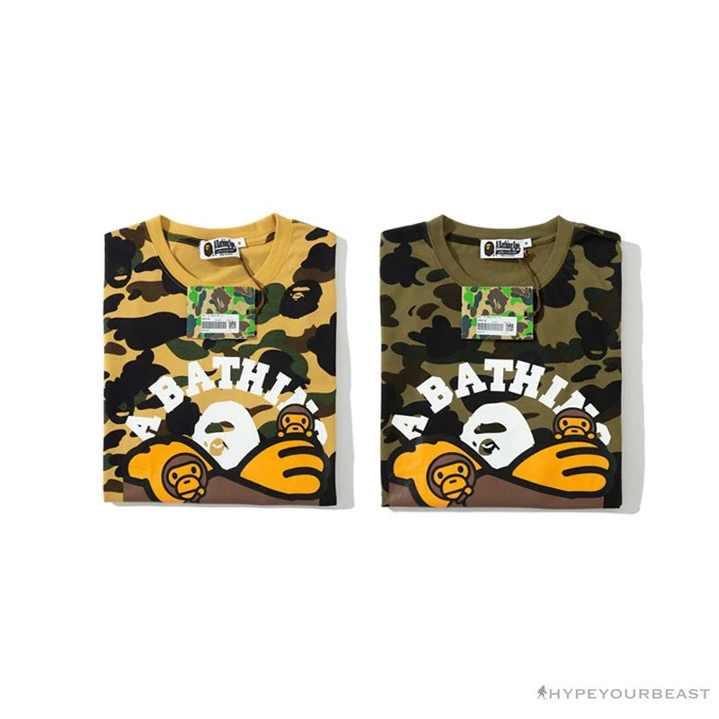 Hypeyourbeast Clothes BAPE KIDS Elbow Hug Gorilla Camouflage Tee Shirt 'YELLOW'