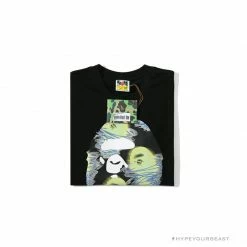 Hypeyourbeast Clothes BAPE Green Ape Head Blue Storm Tee Shirt'BLACK'