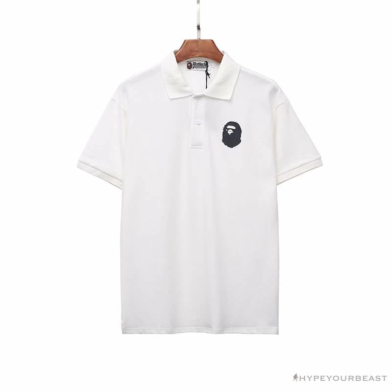 Hypeyourbeast Clothes BAPE Classic Ape Head Print Versatile Polo Shirt 'WHITE'