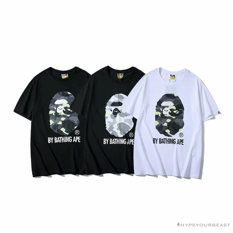 Hypeyourbeast Clothes BAPE Luminous Spots Camouflage Great Ape Man Black Head Cotton Short Sleeve Tee Shirt 'BLACK'