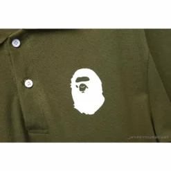 Hypeyourbeast BAPE Classic Ape Head Print Versatile Polo Shirt'ARMY GREEN'