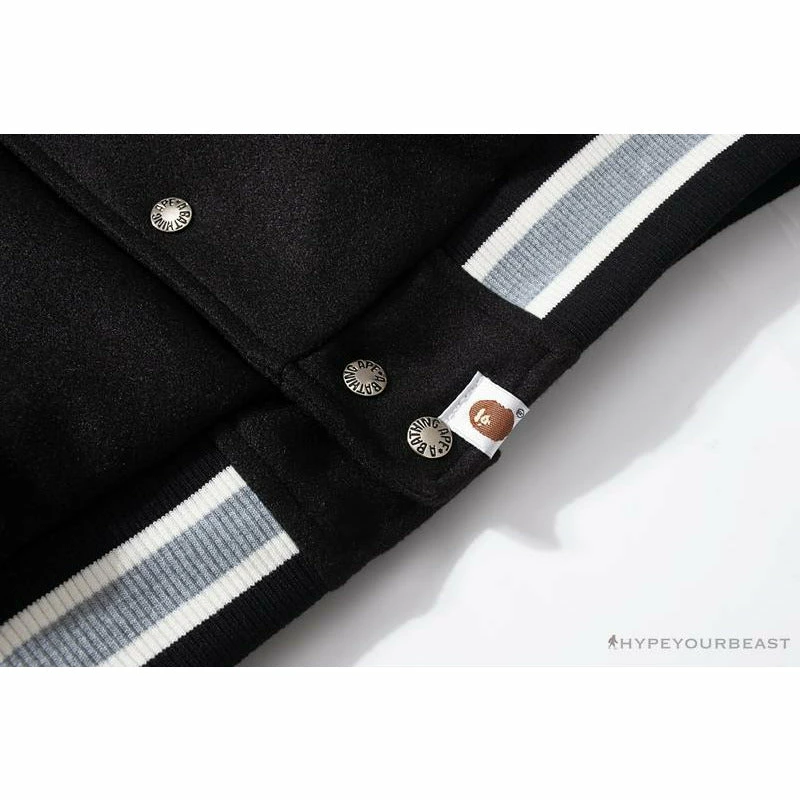 Hypeyourbeast BAPE Embroidered STA Star Stitched Woolen Baseball Jacket 'BLACK'
