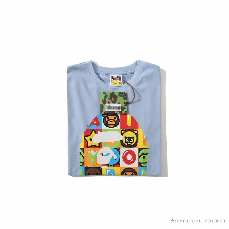 Hypeyourbeast BAPE Baby Milo Color Square Ape Head Tee Shirt 'BLUE' Clothes